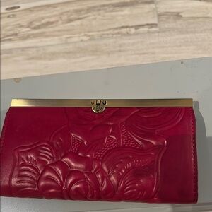Patricia Nash Red Embossed Leather Wallet with Gold Clasp